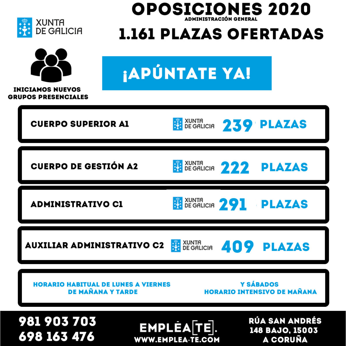 Abrimos grupos para preparar las oposiciones del 2020 de la Xunta.