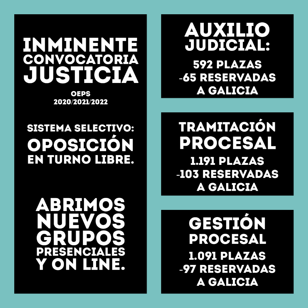 Abrimos nuevos Grupos Presenciales y On line para preparar las 2.874 plazas de Justicia por Oposición en turno libre  que se convocarán entre finales de octubre y noviembre de 2022.